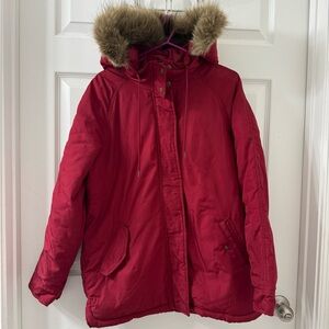 Old Navy Red Coat Fir Rimmed Hood - S